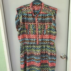 Multi color dress 80s 90s vibe plus Size dress button front size 3X